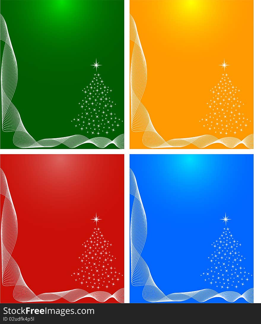 Abstract winter background with christmas tree and scrolls