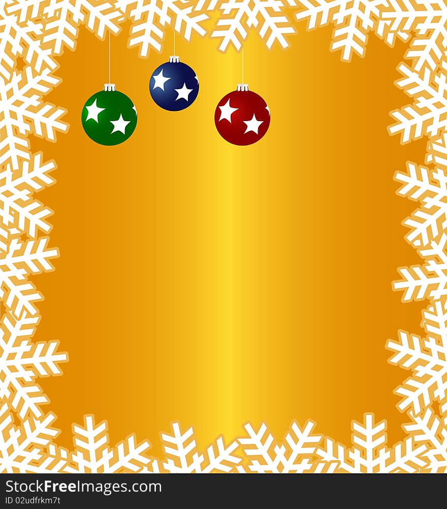 Christmas background, vector illustration with balls and snowflake frame. Christmas background, vector illustration with balls and snowflake frame