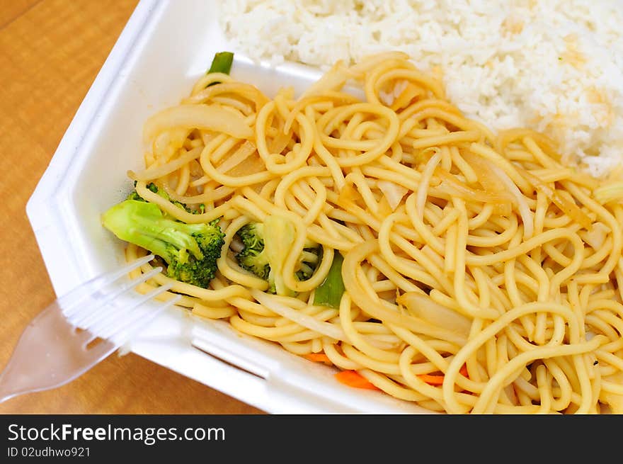 Tasty Chinese style noodles with rice.