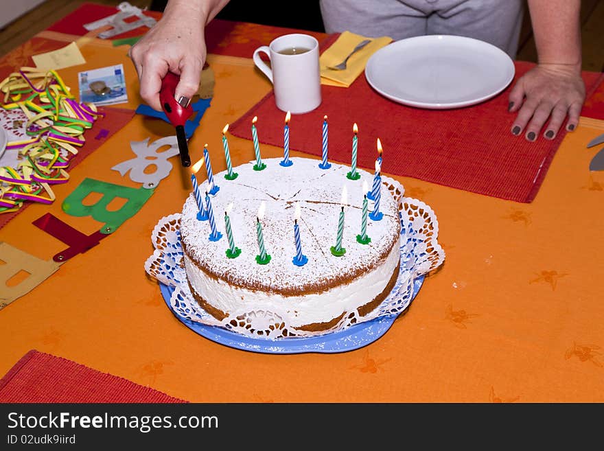 Birthday cake at the table early morning ready for celebration