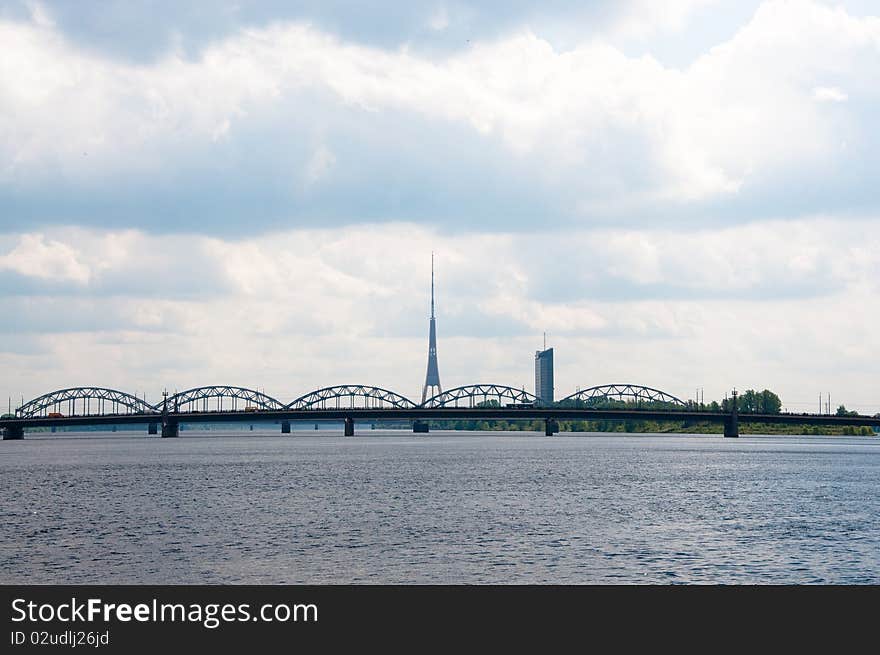 Riga railway bridge panorama.