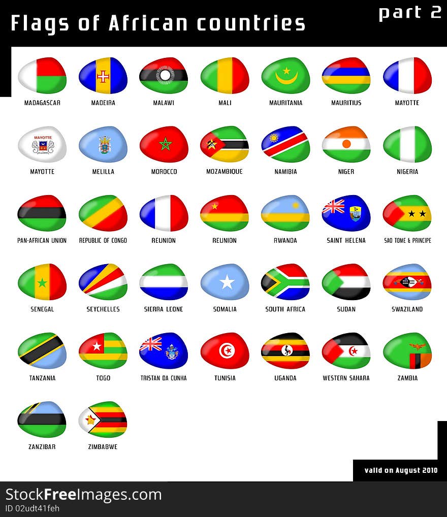 Set of African flags of stone-like shape. Set of African flags of stone-like shape