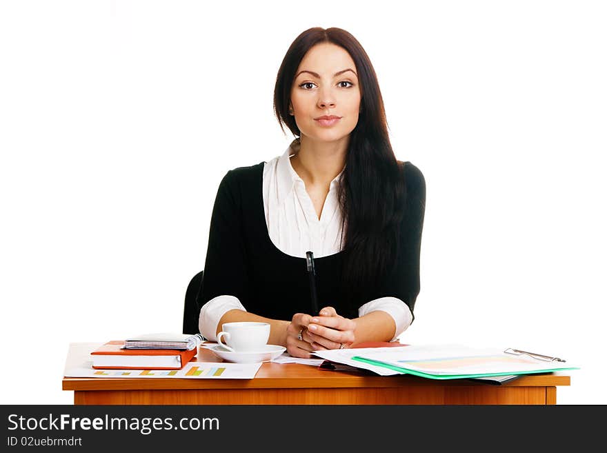 Charming young businesswoman, working in her office. Charming young businesswoman, working in her office