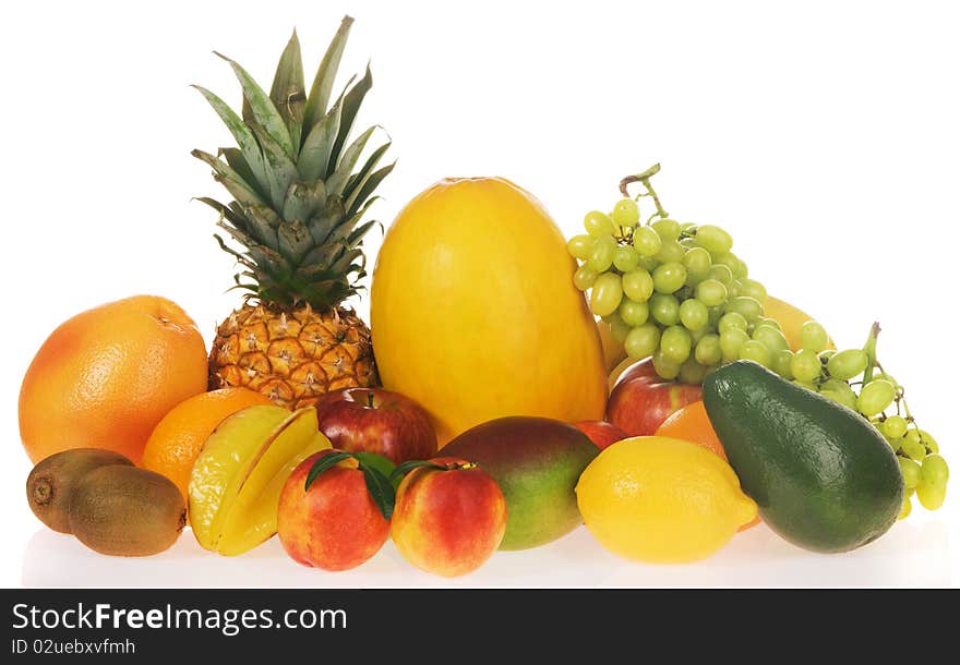 Assortment of fresh fruits, isolated on white