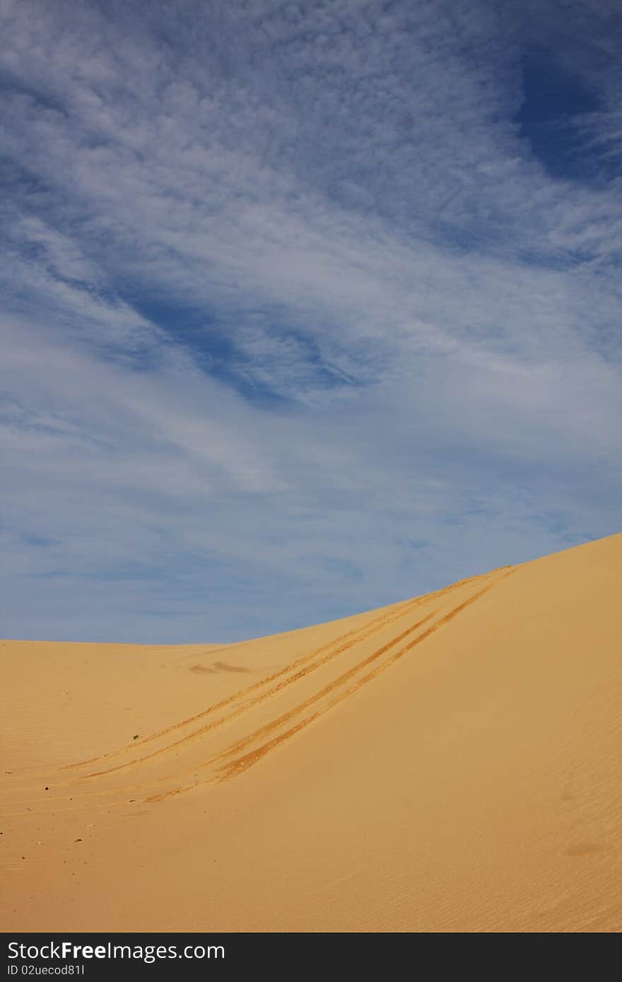 Tyre Tracks On Sand Dune