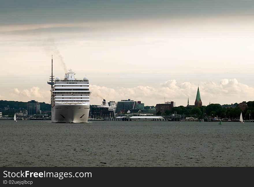 Cruise ship leaves the harbor of Kiel in Germany