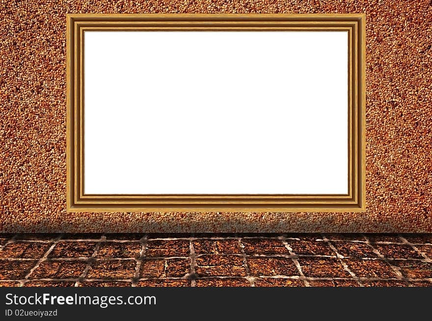 Sand wall background as brown color wooden photo frame. Sand wall background as brown color wooden photo frame