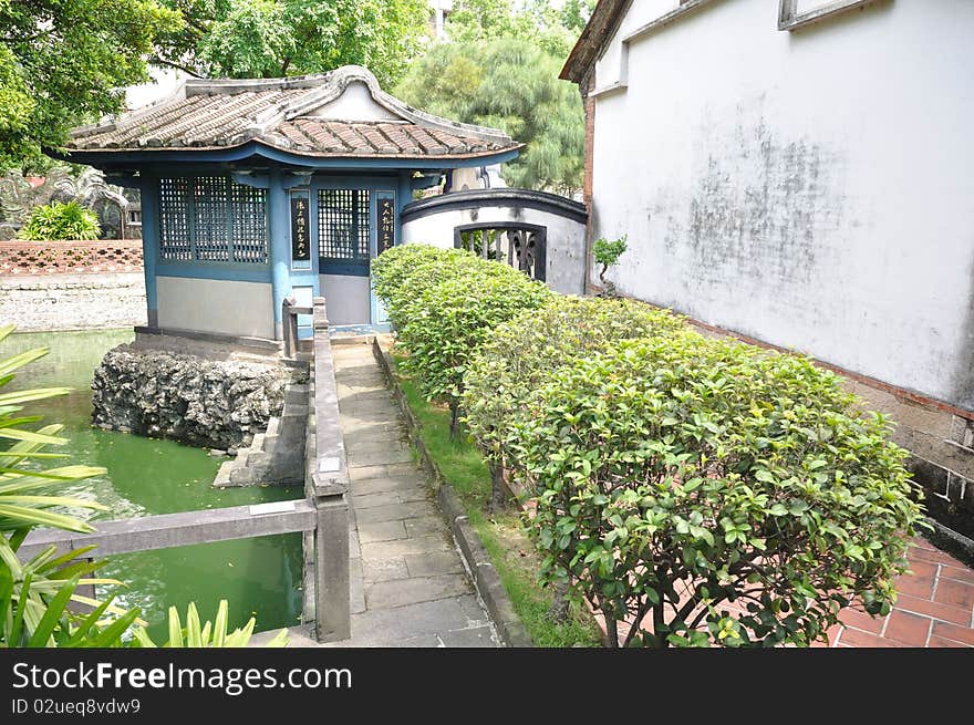 The courtyard with a pavilion in chinese style