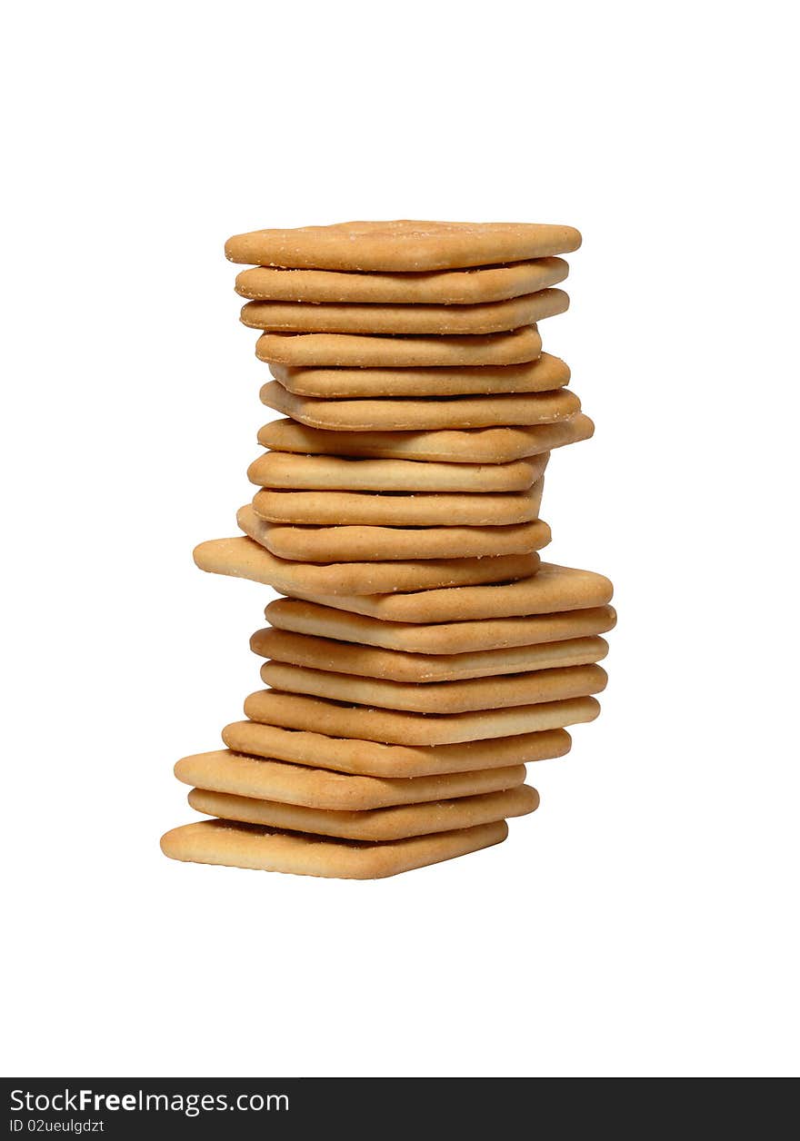 High stack of crackers isolated on white background with clipping path