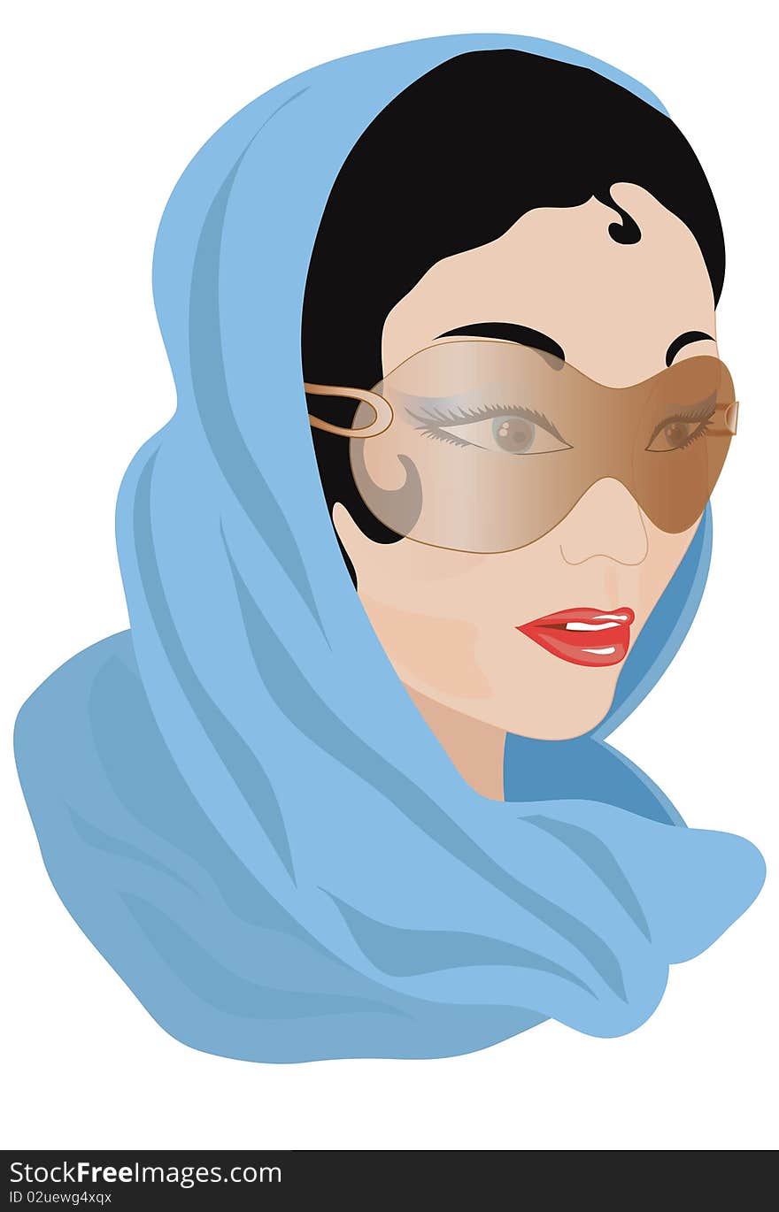 A girl in a scarf and sunglasses.