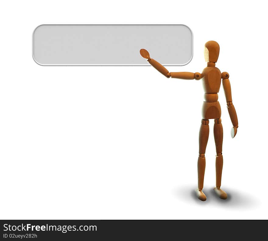 Wooden Mannequin holds a neutral grey blank board