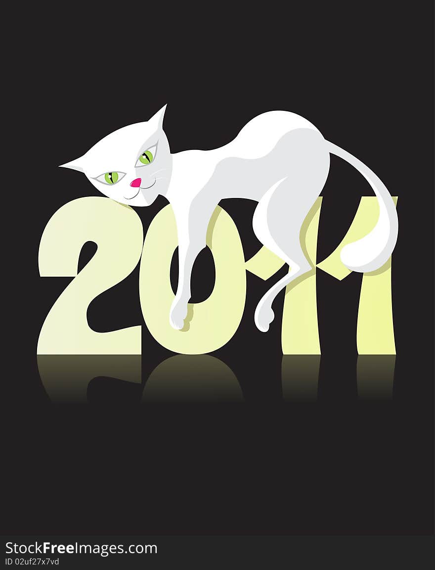 The white cat lies for 2011. Illustration