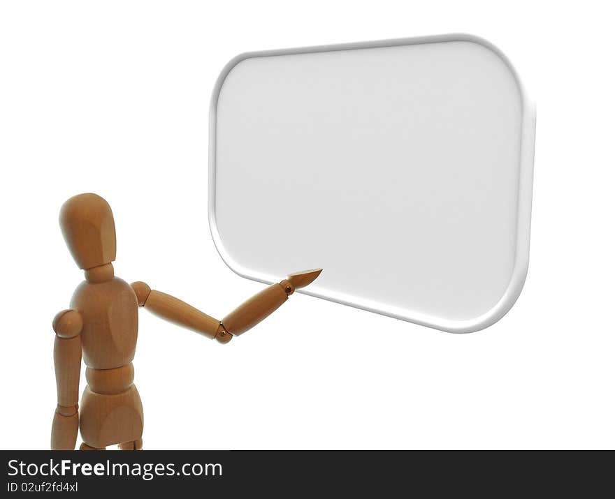 Wooden Mannequin holds a neutral grey blank board