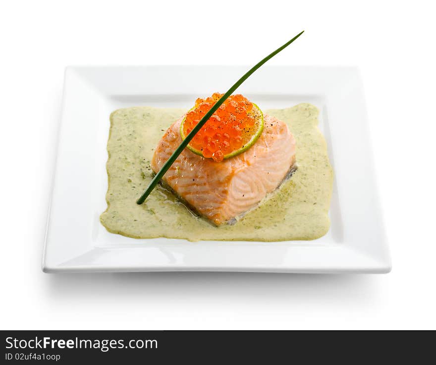 Salmon Fillet in Cream Sauce with Salmon Roe