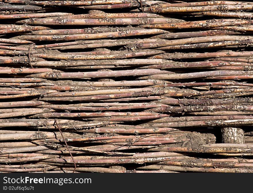 Texture of woven wood. Fencing. Close-up, front.