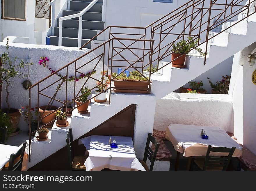 View of an interesting Restaurant layout in Santorini. View of an interesting Restaurant layout in Santorini