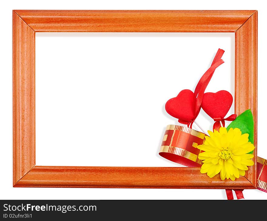 Valentine's Day two hearts in a frame on a white background