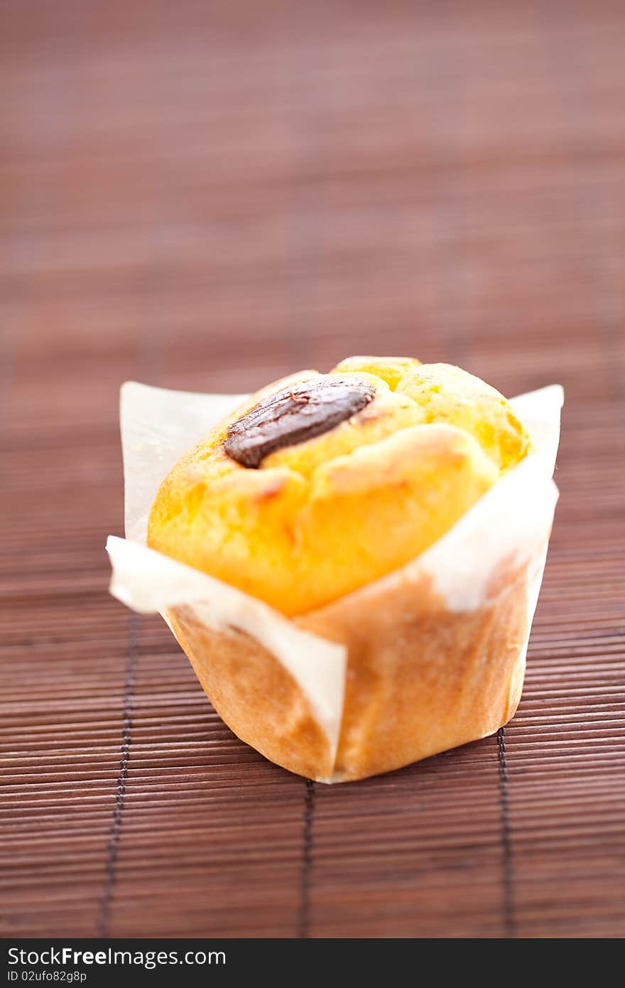 Homemade muffin filled with chocolate