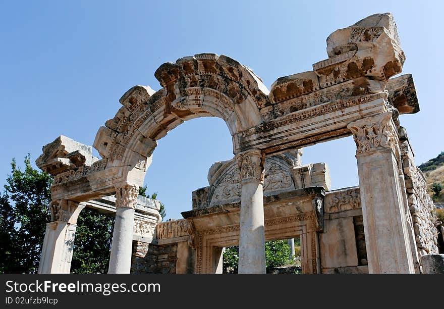 The Temple of Emperor Hadrian in Ephesus, Turkey. The Temple of Emperor Hadrian in Ephesus, Turkey