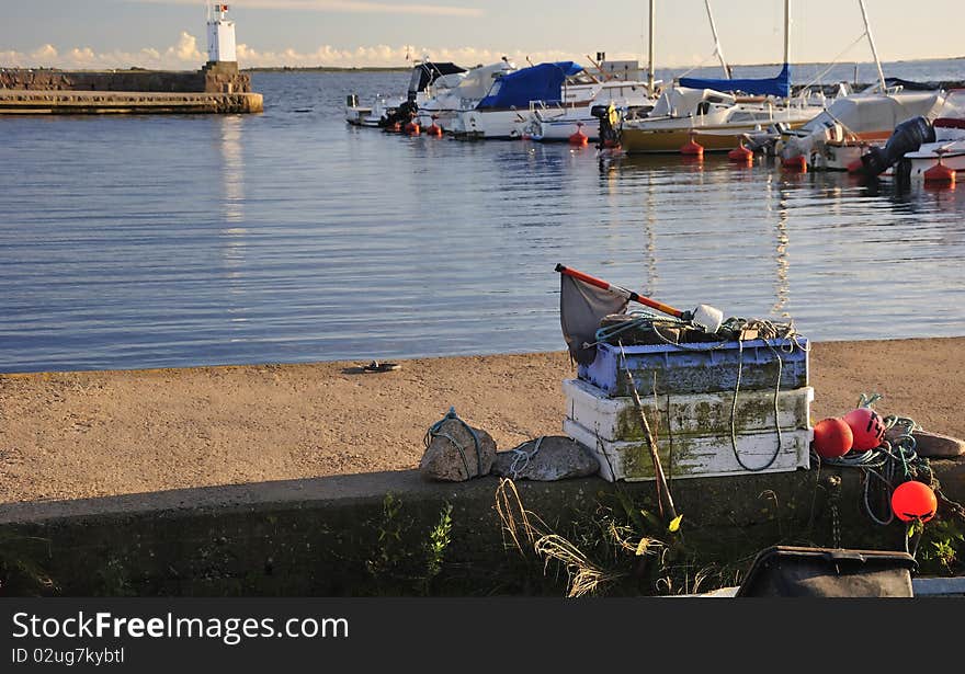 Fishing boxes in Swedish small fishing port. Fishing boxes in Swedish small fishing port