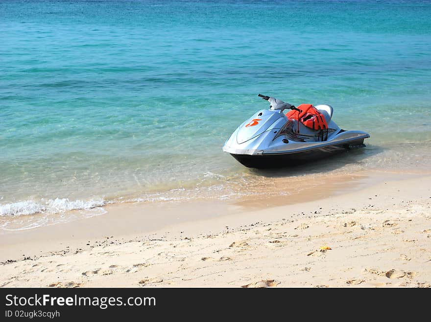 Jetski number five on the pattaya beach in thailand. Jetski number five on the pattaya beach in thailand.