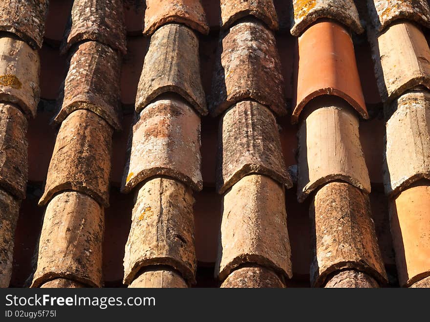 An ancient red tiled roof in Croatia