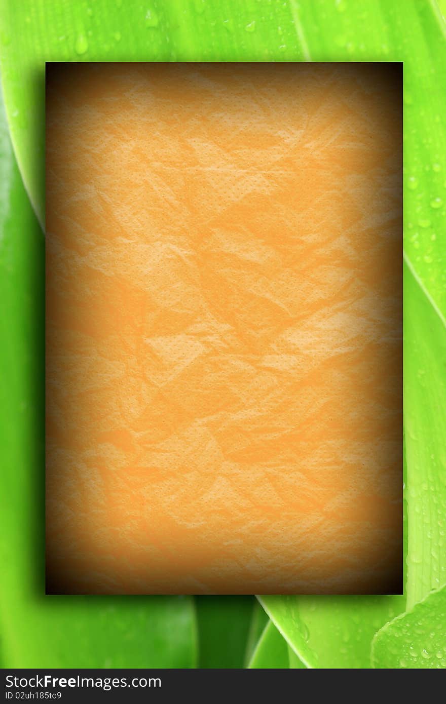 Old Paper Background With Green Leaves