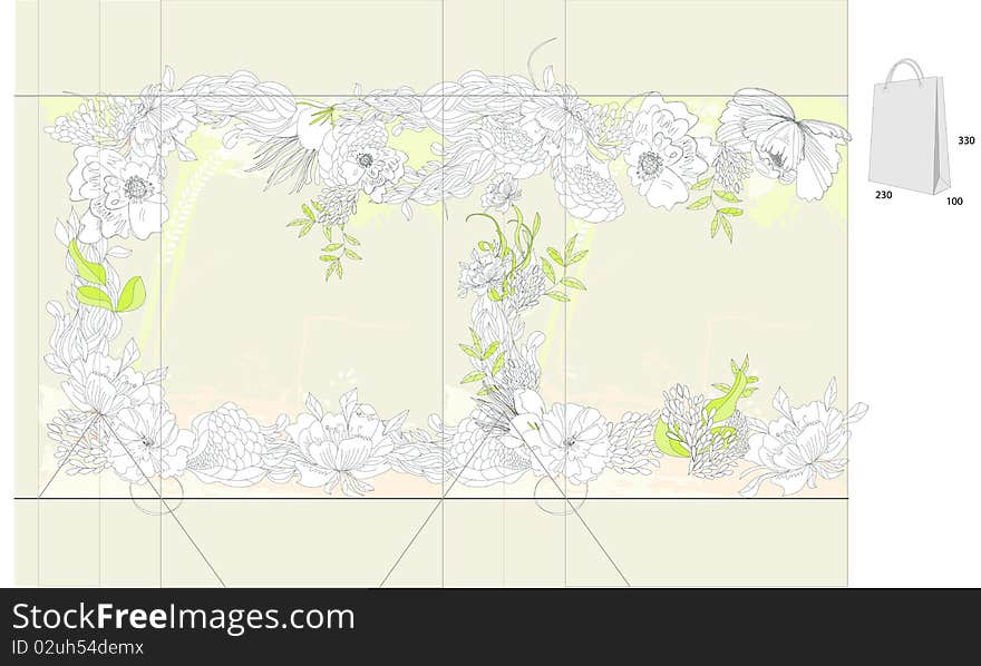 Decorative bag with flowers. Universal template for greeting card, web page, background