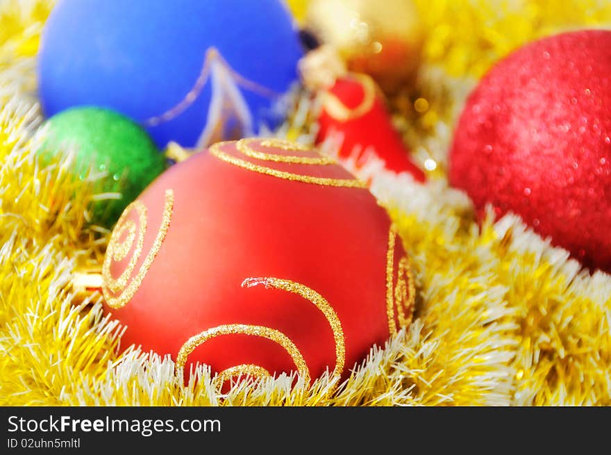 Christmas balls and decorations background. Christmas balls and decorations background