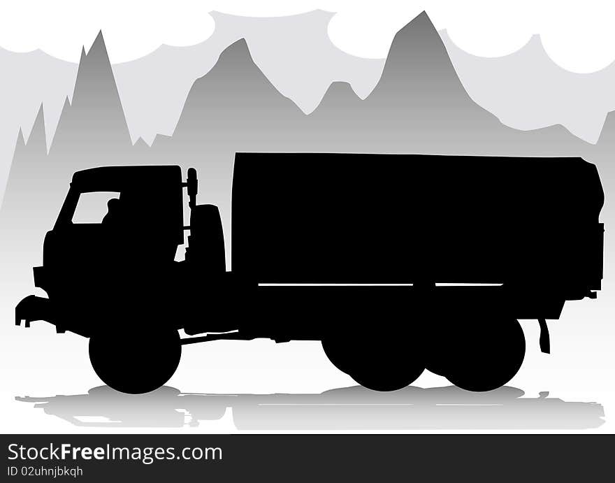 Vector image of work cars. Black silhouette. Vector image of work cars. Black silhouette