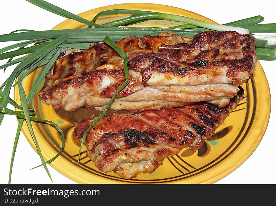 Meat fried on a barbecue