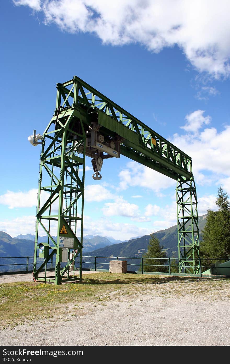 Pulley in mountain near a water dam. Pulley in mountain near a water dam