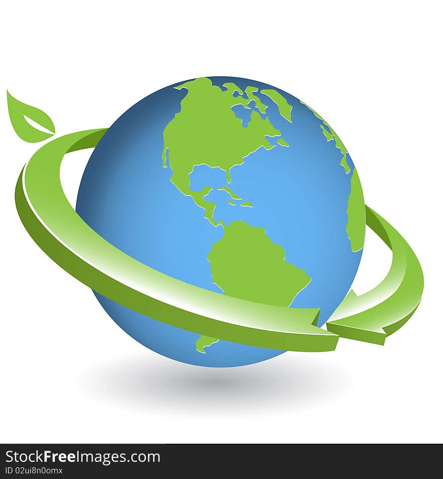 Abstract illustration green round arrows around globe