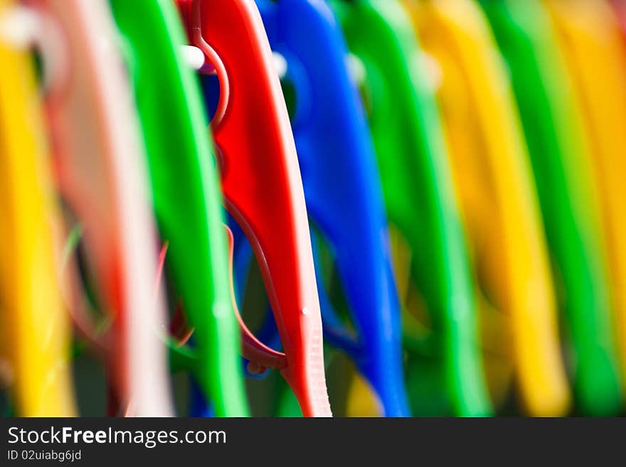 Group of colored clothes pegs