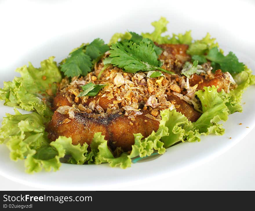 Thai food, fried fish with garlic