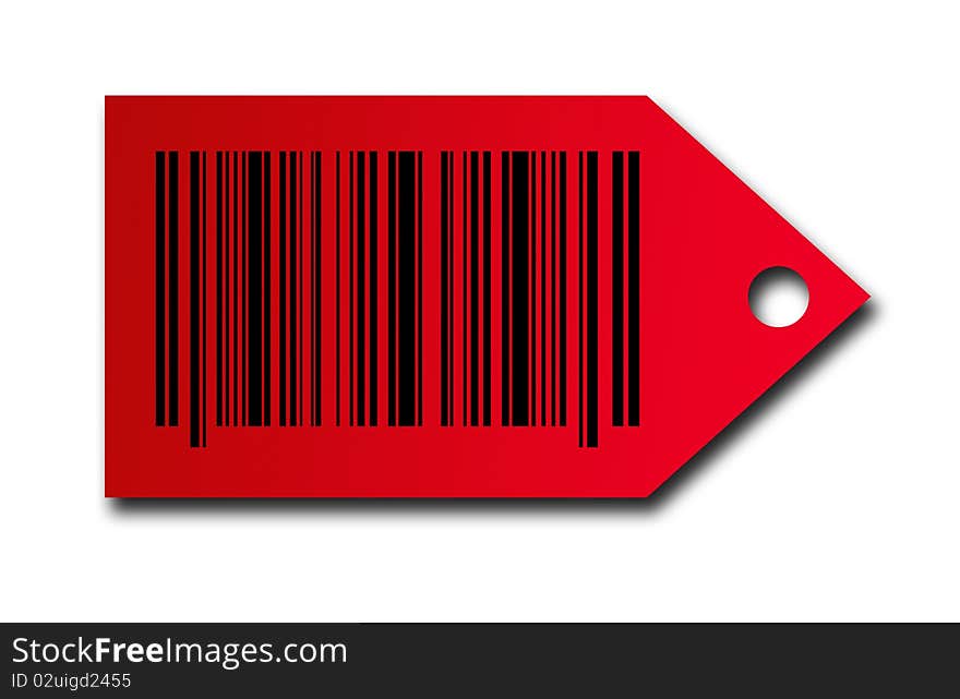 Red  label with bar code over white background. Isolated image. Red  label with bar code over white background. Isolated image