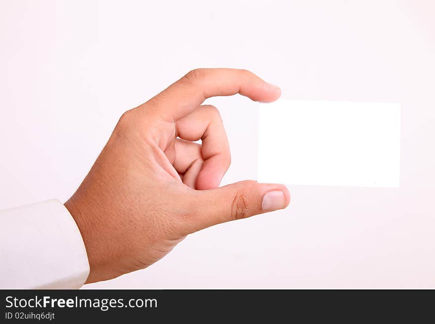 Executive hand delivering a blank business card