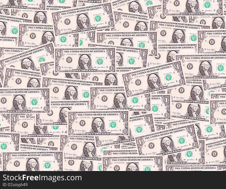 Group of one dollar bills. Money background