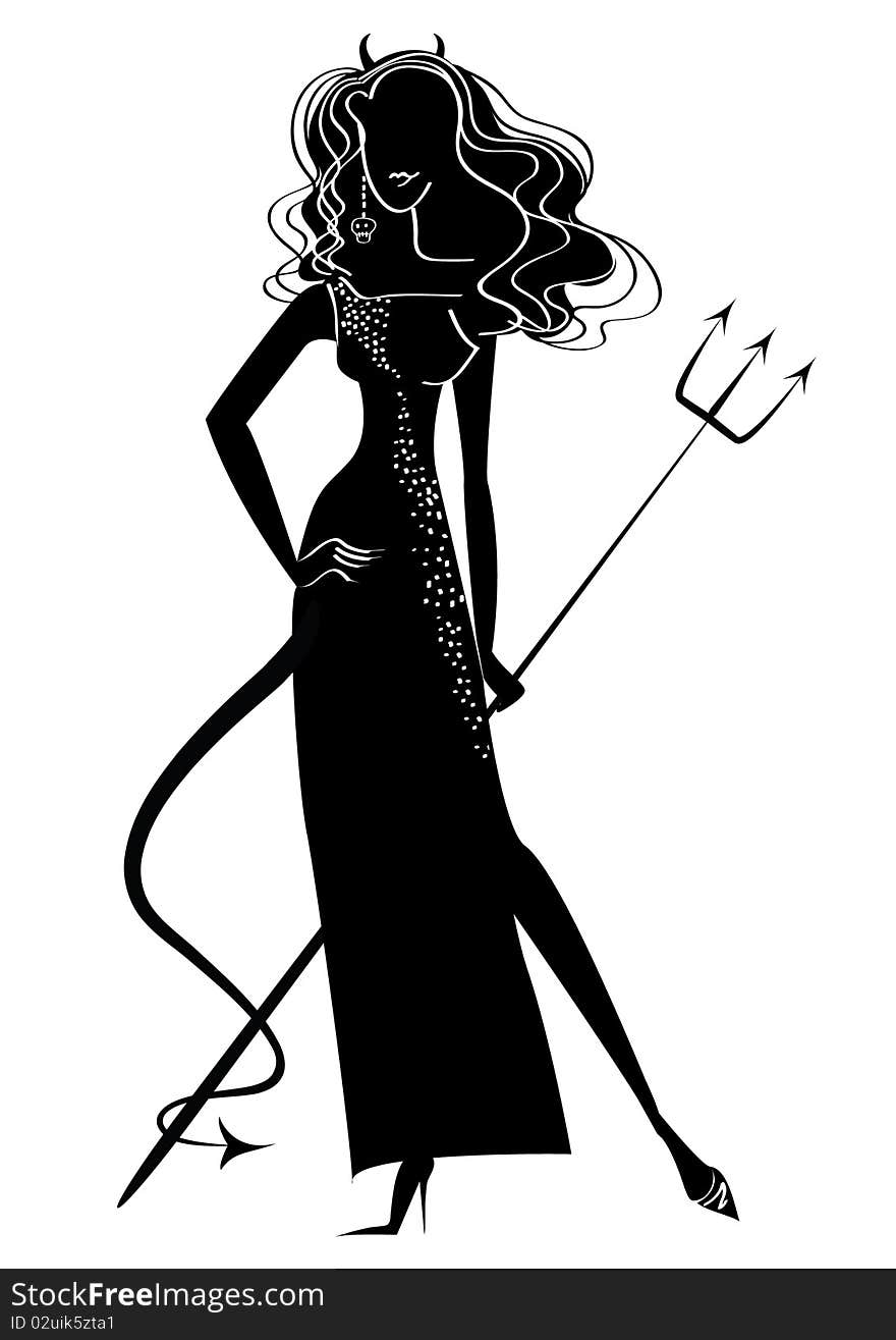 Woman devil on white. Vector black silhouette. Woman devil on white. Vector black silhouette