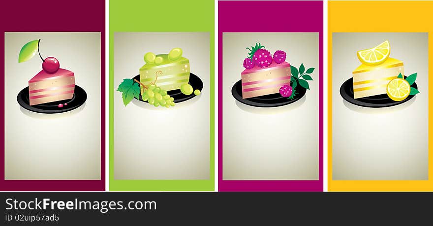 Set of design samples with delicious cheese cakes