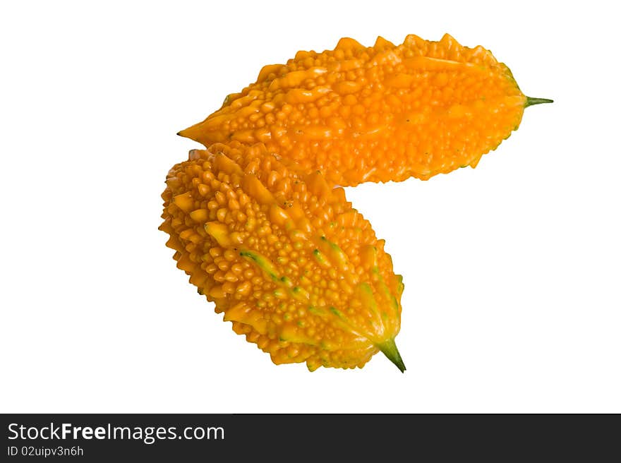 Golden fruit bitter gourd White background