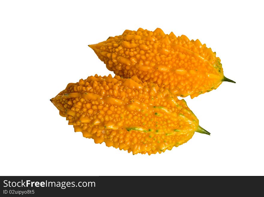 Golden fruit bitter gourd White background