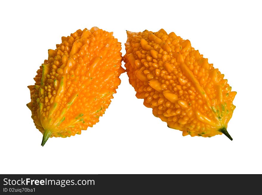 Golden fruit bitter gourd White background