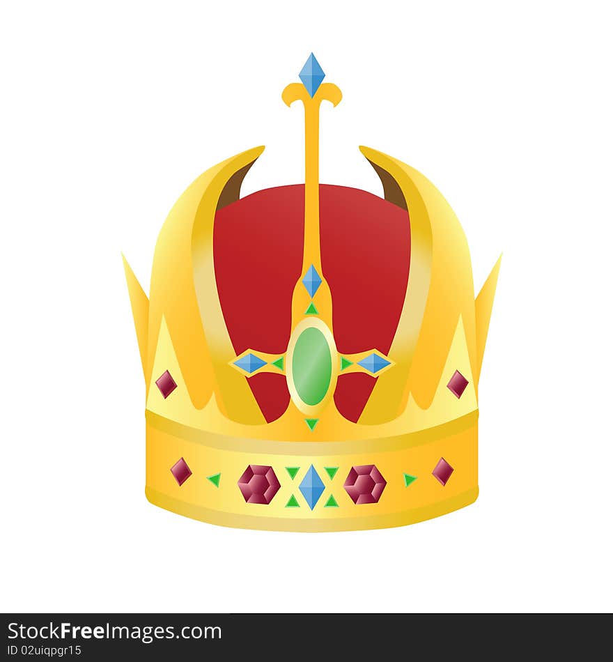 Gold crown with precious stones. Vector illustration