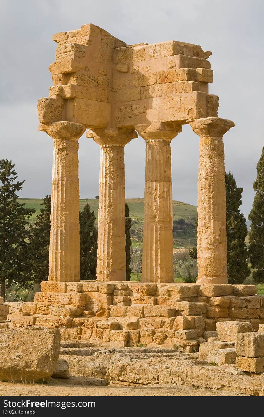 Ruins of Temple of Castor and Pollux in Valley of the Temples in Agrigento (Akragas), Sicily. Ruins of Temple of Castor and Pollux in Valley of the Temples in Agrigento (Akragas), Sicily.