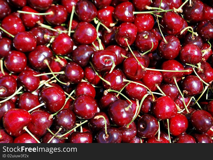 Red cherries in a market. Red cherries in a market