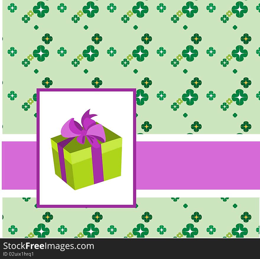 Green gift box on colorful birthday card