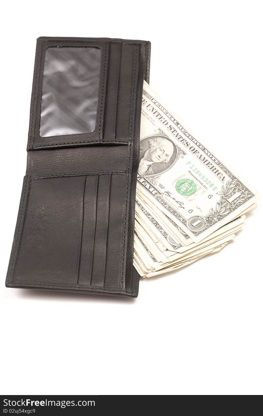 Brown Leather Wallet With Dollar Bills