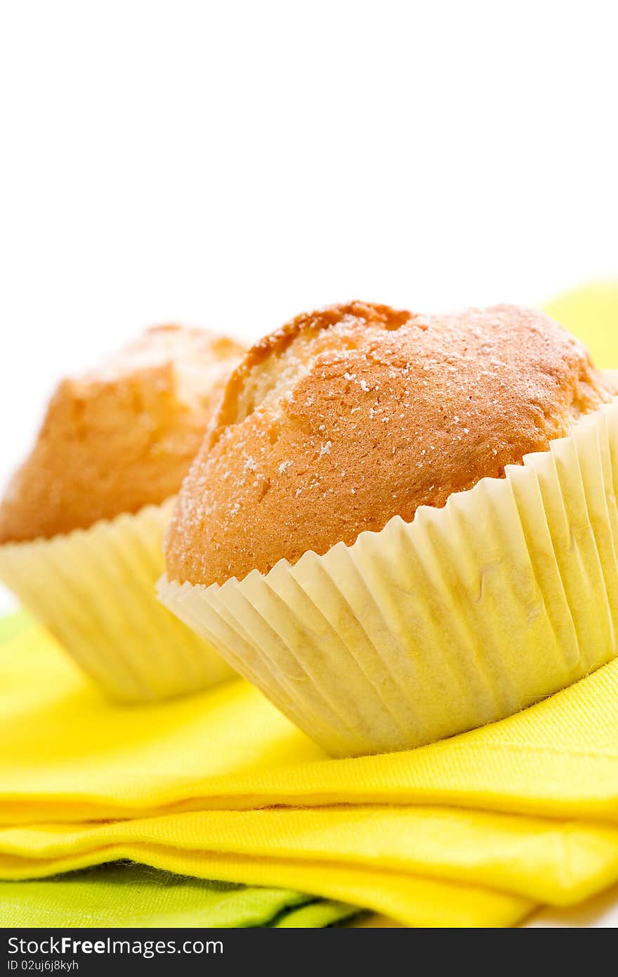 Sweet muffins on white background