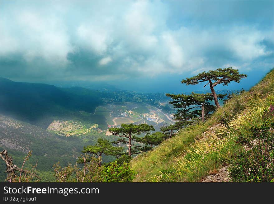 Magical view from the mountains to the valley